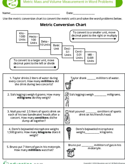 metric unit conversion word problems worksheet